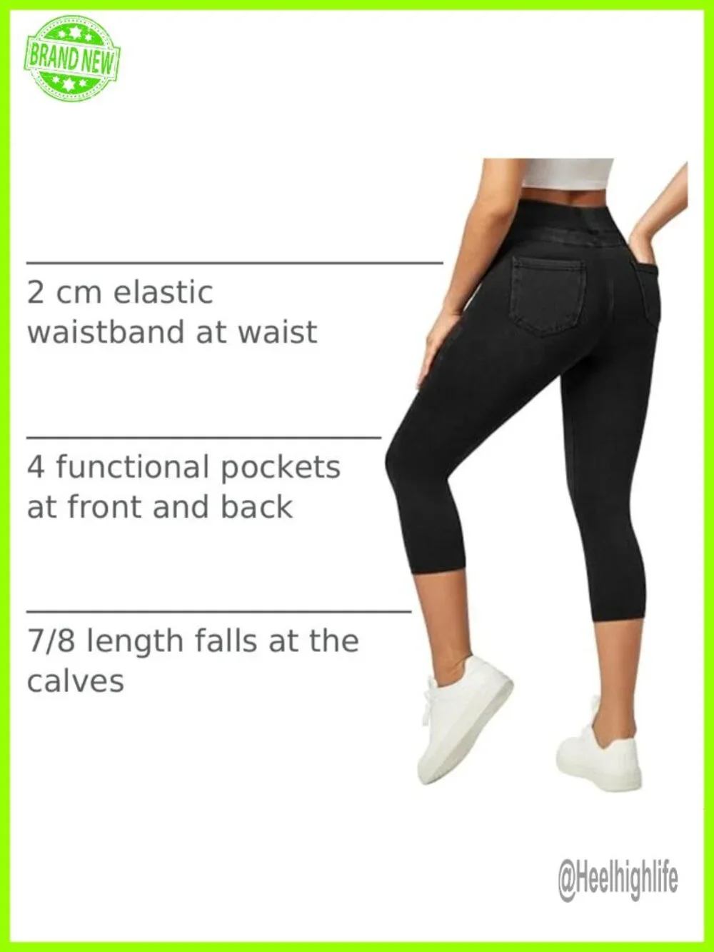 Capri Jeans for Women Stretchy High Waisted Pull On Jeggings with Pockets